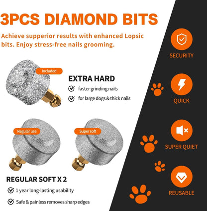 Dog Nail Grinder with 2 LED Lights Powerful 2 Speeds Super Quiet Dog Nail Trimmers with 3 Grinding Wheels Rechargeable Pet Dog Nail Clippers for Large Medium Puppy Dogs Nail File Cat Nail Clipper Blue