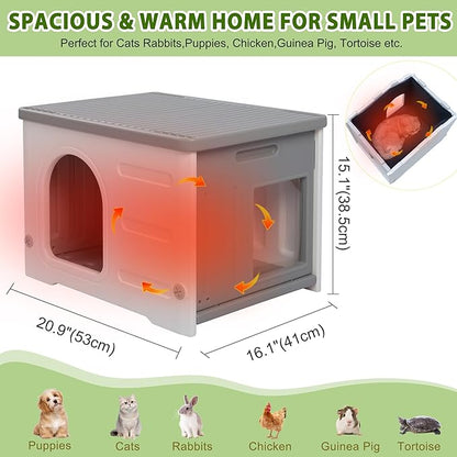Insulated Cat House Outdoor Weatherpoof Plastic Cats Houses with Escape Door Indoor Waterproof Feral/Pet Cat Shelter Outside for Puppy, Rabbit for Winter