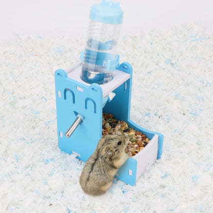 2 in 1 Hamster Hanging Water Bottle Pet Auto Dispenser with Base for Hamster Mice Gerbil Hedgehog (Smile Blue)