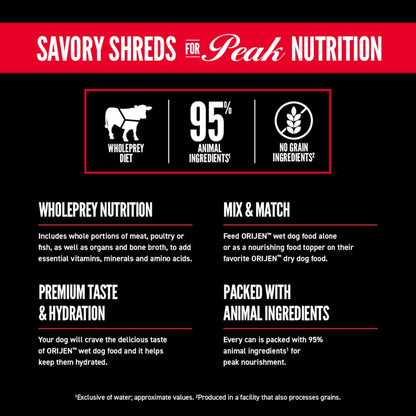 ORIJEN Real Meat Shreds, Grain-Free, Tundra Stew, Premium Wet Dog Food