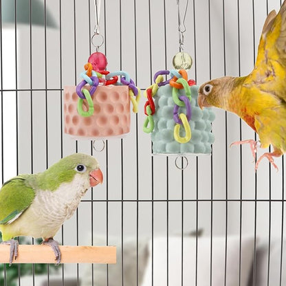 Wontee Bird Beak Grinding Stone Bird Calcium Block Chewing Treats Toy for Budgies Cockatiels Conures Quaker Senegal Parrot, 2PCS (Orange+Green)