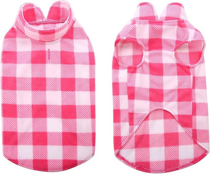 KAMA BRIDAL Dog Spring Autumn Winter Coat Pullover Fleece Vest for Cats & Small/Medium Dogs - Thin Sweater, Pink & White Plaid (L)