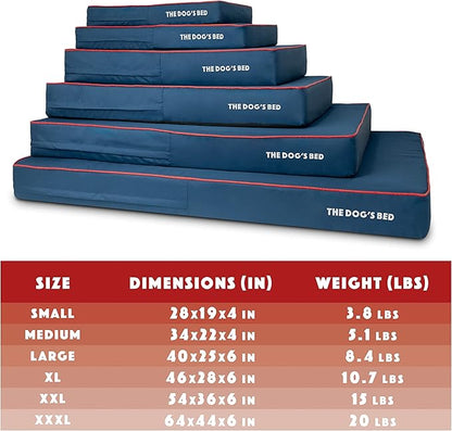 The Dog’s Bed Orthopedic Cooling Memory Foam Dog Bed, XXL Blue & Red Trim, Pain Relief for Arthritis, Hip & Elbow Dysplasia, Post Surgery, Lameness, Supportive, Calming, Waterproof Washable Cover