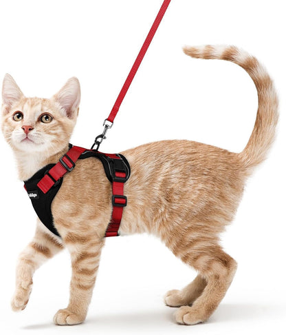 rabbitgoo Cat Harness and Leash for Walking, Escape Proof Soft Adjustable Vest Harnesses for Cats, Easy Control Breathable Reflective Strips Jacket, Black & Red, XS