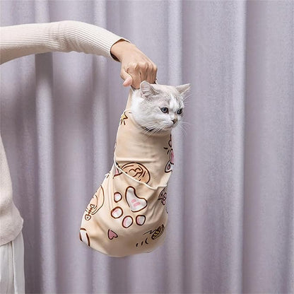 27.5" Large Cat Wrap for Nail Trimming，Self-adherent Cat Grooming Wrap for Cat & Small Dog, Anti-Scratch Cat Swaddle Burrito Wrap for Medicine,Nail Clipping,Ear Cleaning,Teeth Brushing - Cute Pattern