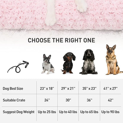 KSIIA Washable Dog Bed Deluxe Plush Dog Crate Beds Comfy Kennel Pad Anti-Slip Pet Sleeping Mat for Large, Jumbo, Medium, Small Dogs Breeds, 35" x 23", Pink