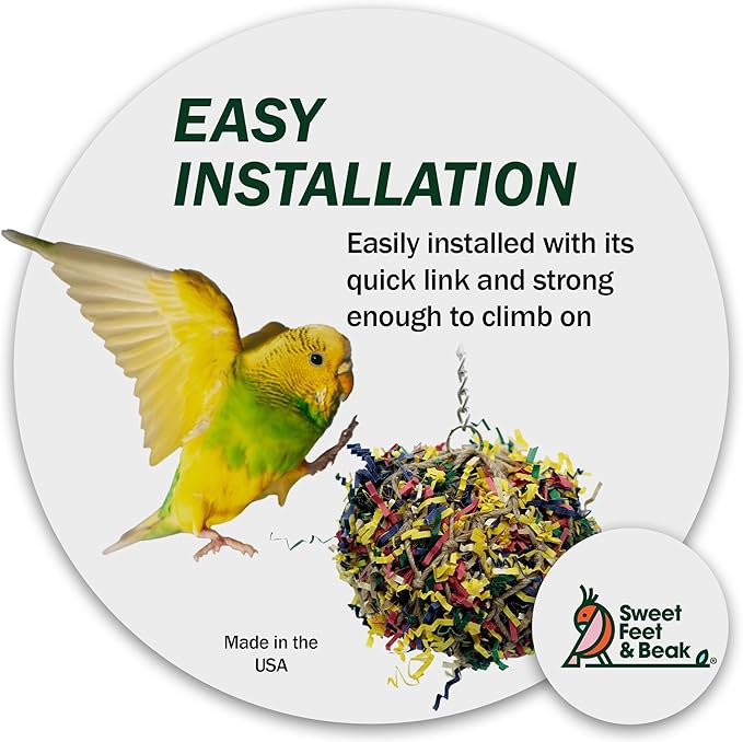 Sweet Feet and Beak Super Shredder Ball - Bird Cage Accessories to Keep Your Bird Busy Foraging for Hidden Treasures - Non-Toxic, Easy to Install Bird Foraging Toys for Medium Sized Birds - 5 Inch
