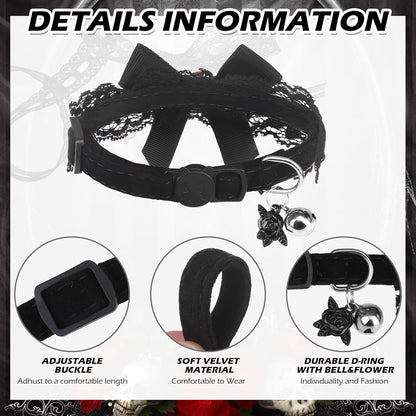 EXPAWLORER Halloween Cat Collar,Adjustable Soft Velvet Cat Collar Breakaway with Flower Accessory and Bell,Safety Quick Release Gothic Style Pet Collar for Cat,Kitten,Small Dog