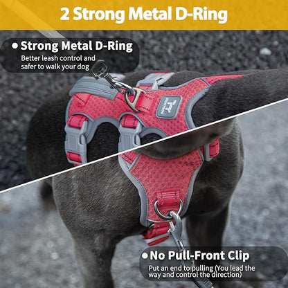 Huntboo Escape Proof Dog Harness, Secure Dog Harness No Escape, Fully Reflective Harness with Handle, Breathable, Durable, Adjustable Vest for Medium Dogs Walking,and Running Gear (Red,M)