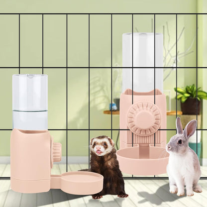 Hanging Automatic Rabbit Water Bottle, Guinea Pig Water Bottle No Drip, Gravity Cage Water Dispenser for Bunny Ferret Waterer Small Animals (Pink)
