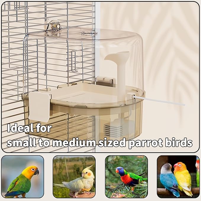 Automatic Bird Baths for Cage – Indoor Parakeet Bath with Pump, Bird Shower with 2 Modes Running Water, Bird Cage Accessory for Pet Birds Conure Budgies Cockatiels Lovebird (Light Brown)