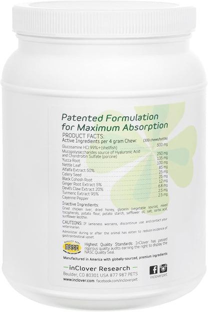 InClover Connectin Natural Hip & Joint Supplement for Dogs with Glucosamine, Chondroitin & Hyaluronic Acid - Soft Chew for Dog Mobility, Comfort & Active Lifestyle Support, 300 Count