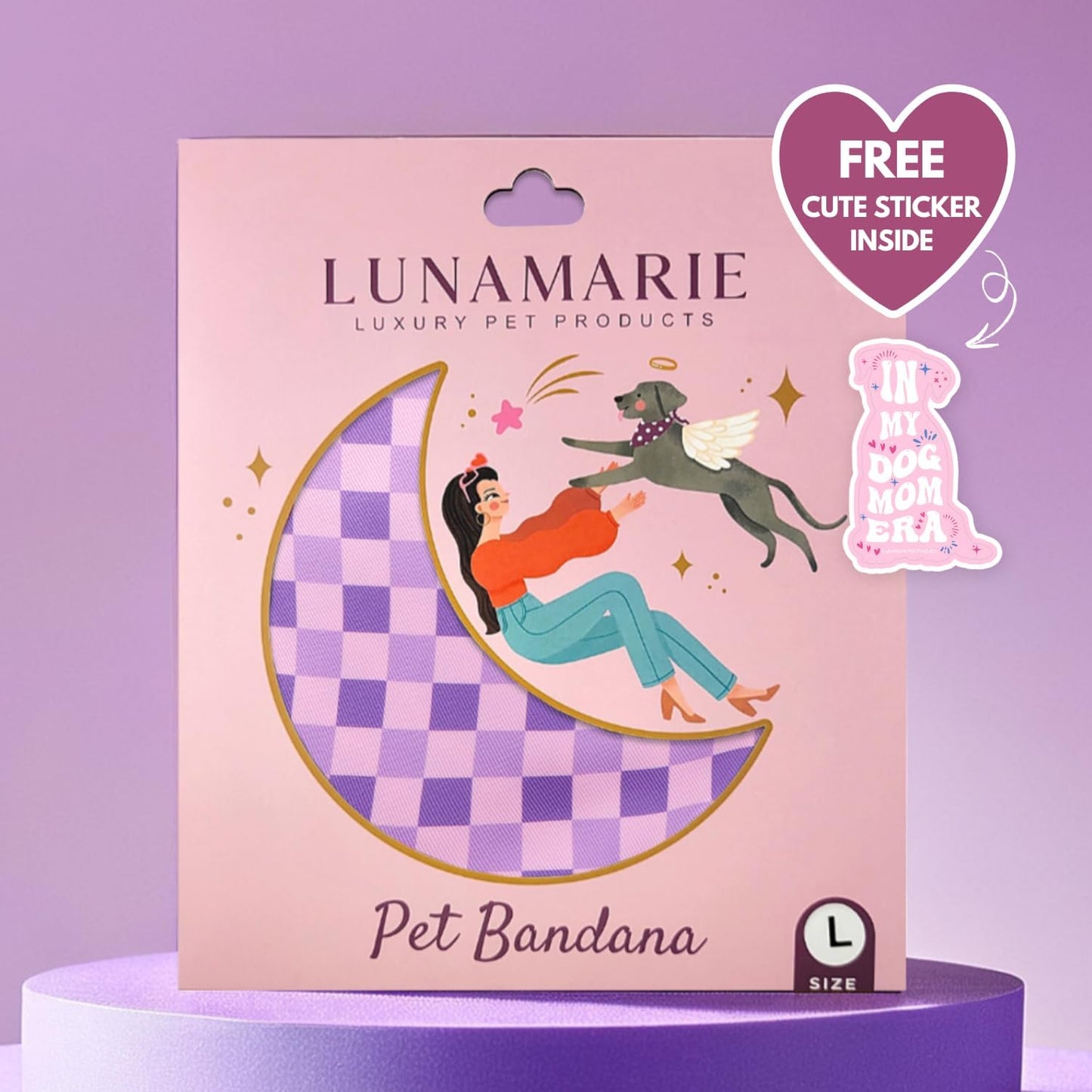 LunaMarie - Luxury Pet Birthday Bandanas -Premium & Silky Poly Fabric | 100% Handmade | Custom Shape Dual Layered (Violeta Rebel, Medium)