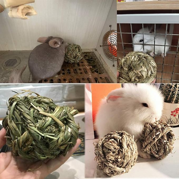 Hamiledyi Rabbit Chew Ball Timothy Grass Grinding Small Animal Activity Play Chew Toys for Bunny Rabbits Hamster Guinea Pigs Gerbils