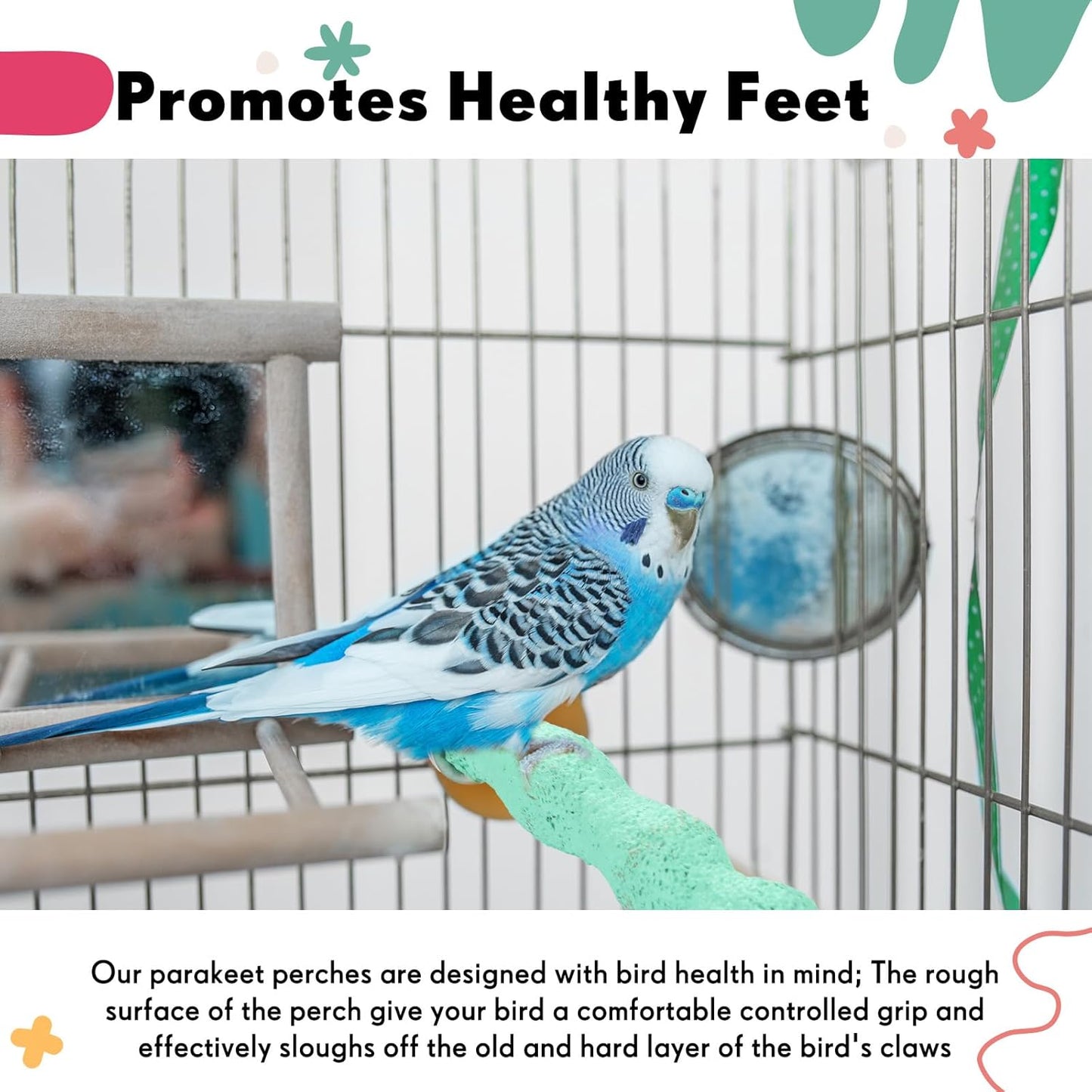 Soulchen 4 Pcs Bird Beak Grinding Calcium Stone Perches Parrot Teeth Mouth Molar Cage Accessories Platform Paw Grinding Sticks Jumping Stand for Macaws Parakeets Finches Cockatiel(Green,Pink)