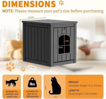 VIXZEN Cat House Resin Outdoor Cat House with Flip Lid Elevated Raised Floor Waterproof Easy Access Easy Assembly Easy to Clean Cat Houses for Outdoor Cats,Black