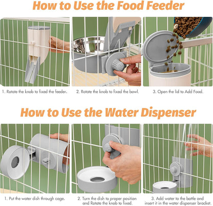 Yummy Sam Hanging Cage Automatic Small Pet Food Bowl Water Bottle Dispenser, Kennel 500ML Waterer and Auto Gravity Pet Feeder Set with Separate Food Bowl Crate Feeder Dish for Puppy Cats Rabbit (Grey)