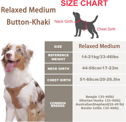 Dog Harness, No Pull Dogs Harness and Multi-Function Leash Set for Medium Dogs Easy Walk Everyday Adjustable Soft Dog Vest Harness Fashionable Dog Accessories Denim Khaki-Button-Relaxed Medium