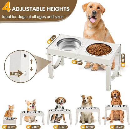 Elevated Dog Bowls Large Breed XIAZ Raised Dogs Bowl Stand Large/Medium Sized Dog 1L Food Water Bowl Stands 5 Heights Adjustable 9/11/12/17in White Pet Feeder Dish Station