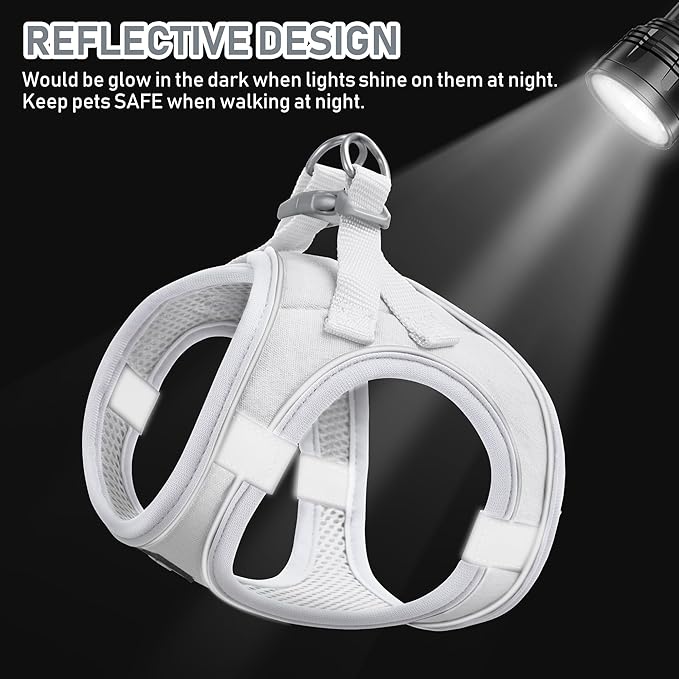 GAMUDA Small Pet Harness Collar and Leash Set, Step in No Chock No Pull Linen Fabric Soft Mesh Dog Vest Harnesses Reflective for Dogs Puppy Cats Kitten Rabbit (White, XL)