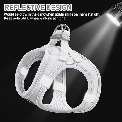 GAMUDA Small Pet Harness Collar and Leash Set, Step in No Chock No Pull Linen Fabric Soft Mesh Dog Vest Harnesses Reflective for Dogs Puppy Cats Kitten Rabbit (White, XL)