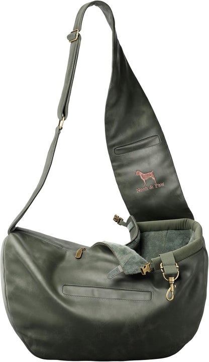 Noah & Paw Dog Sling Carrier for Small Dogs 3-10lb, Dog Sling for Small Dogs and Cats, Dog Carrier with Adjustable Padded Strap, Vegan Denim Lined with Fur, 3X Safety Features, Machine Washable