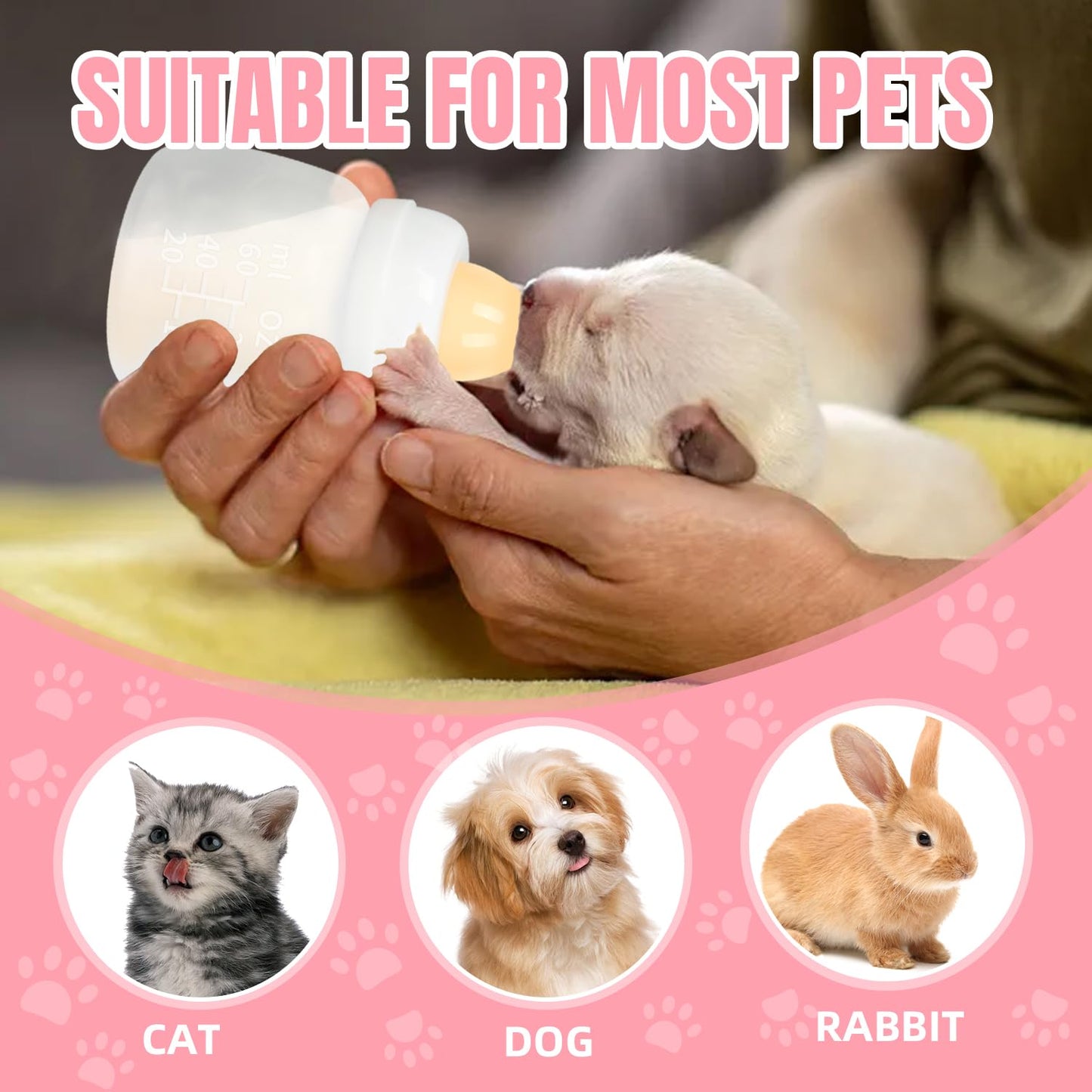 Professional Kitten Bottle Feeding Kit, Nipple&Feeding Kit for Kittens and Puppies, Reusable Newborn Kitten Supplies, Suitable for Feeding Kitten, Puppy, Rabbit.