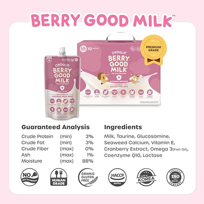 Choolip Berry Good Milk – Lactose-Free, Vitamin-Enriched Drink for Cats & Dogs | Supports Urinary Health, Digestion & Joints | Free from Grains, Gluten and Antibiotics