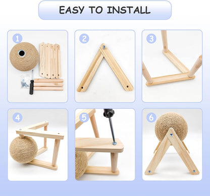 BNOSDM Rabbit Scratch Toy Wooden Natural Sisal Rope Rabbit Scratching Toy Ball Bunny Scratcher with Ball for Rabbits Bunnies Ferrets Kittens Small Animals (Small)