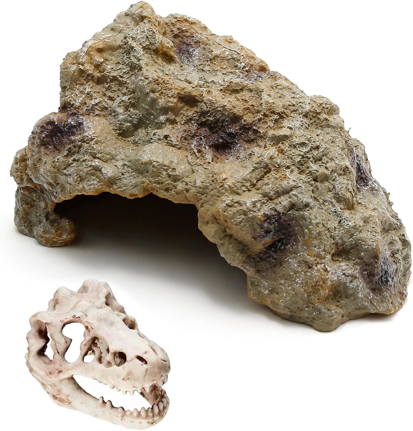 Anxingo Reptile Rock Reptile Cave Hideout for Snakes/Geckos/Lizards/Turtles and Other Amphibians, with Dinosaur Skull (Small)