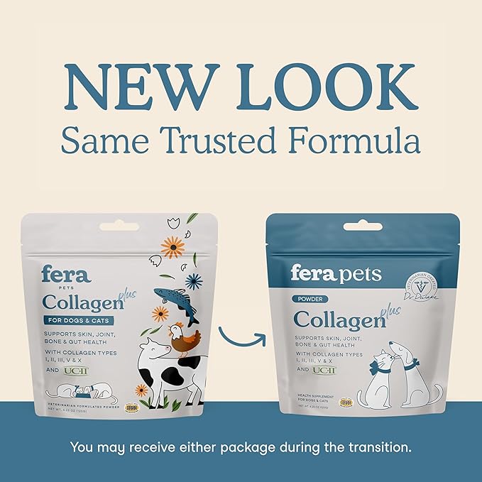 Fera Pets Cat & Dog Collagen Powder - Bone, Gut, Joint and Skin Supplement - 5 Types of Collagen + Clinically Studied UC-II® - 4.23 oz