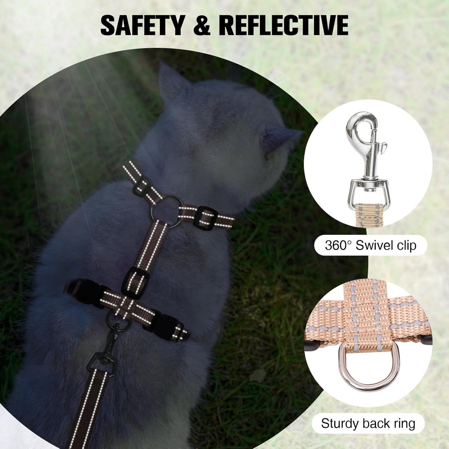 BEAUTYZOO Cat Harness and Leash Set for Walking Escape Proof, Neck Release Adjustable Harness for Kitten Puppy Small Medium Large Cats, Soft Cute Easy Control Small Cat Harness for Cats Boy and Girls