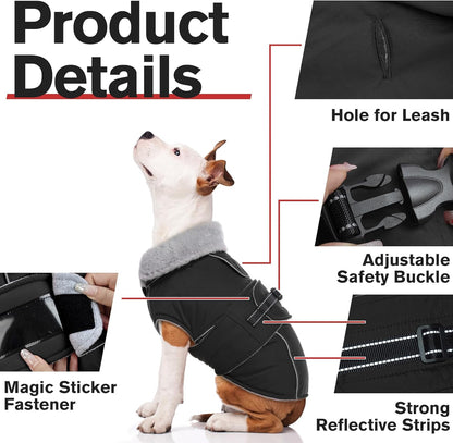 Lelepet Warm Dog Coats for Large Dogs Waterproof Dog Jacket Reflective Pet Fleece Vest Windproof Cold Weather Coats with Adjustable Buckle & Leash Hole, Black, XXXL
