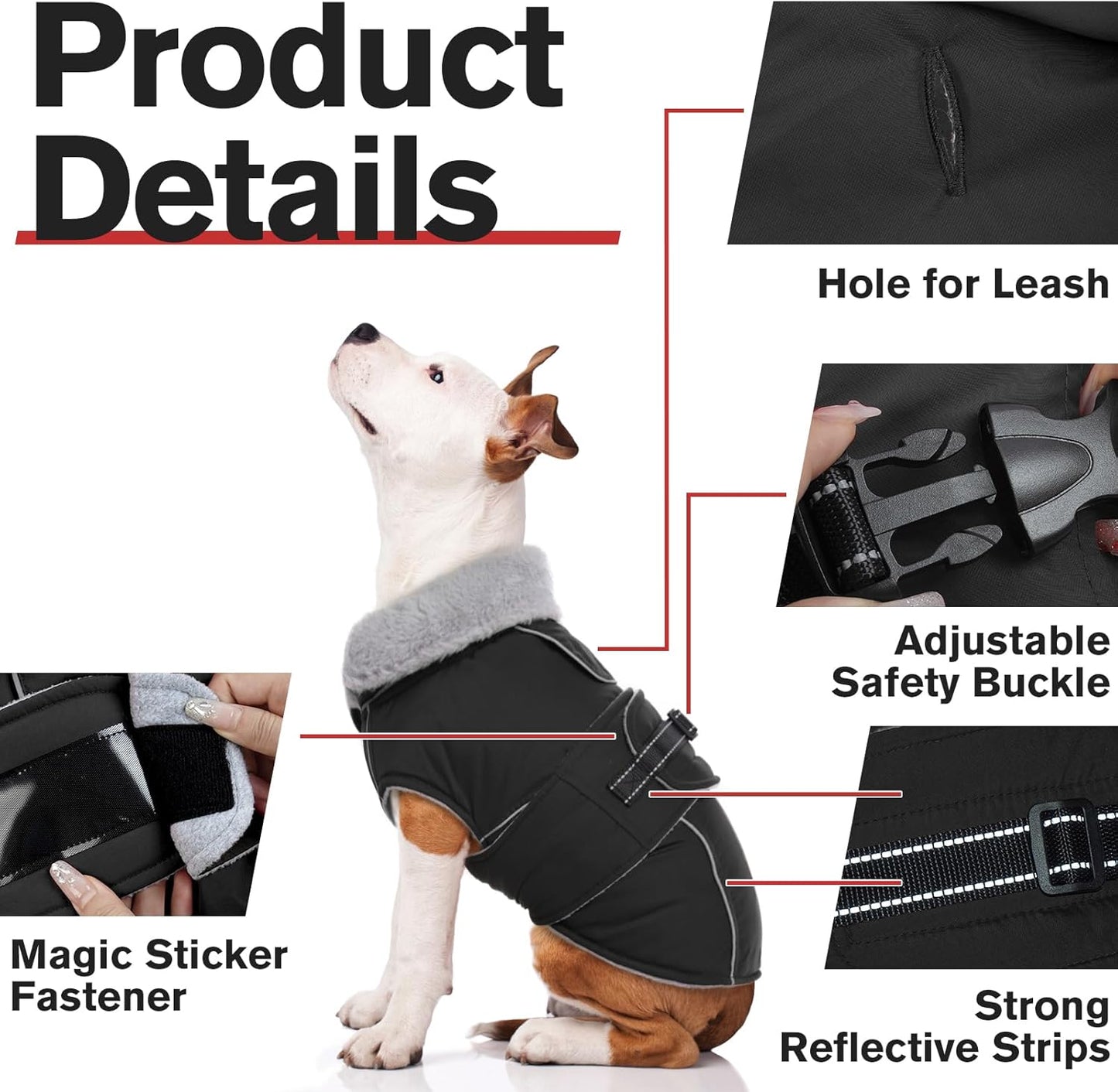 Lelepet Warm Dog Coat Reflective Dog Fleece Vest Waterproof Jacket Windproof Winter Cold Weather Coats with Adjustable Buckle Jackets for Dogs, Black, M