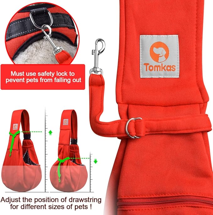 Tomkas Small Dog Sling Carrier - Zipper Pocket & Adjustable Strap - for 3-10 lbs Pets(Red)
