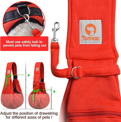 Tomkas Small Dog Sling Carrier - Zipper Pocket & Adjustable Strap - for 3-10 lbs Pets(Red)