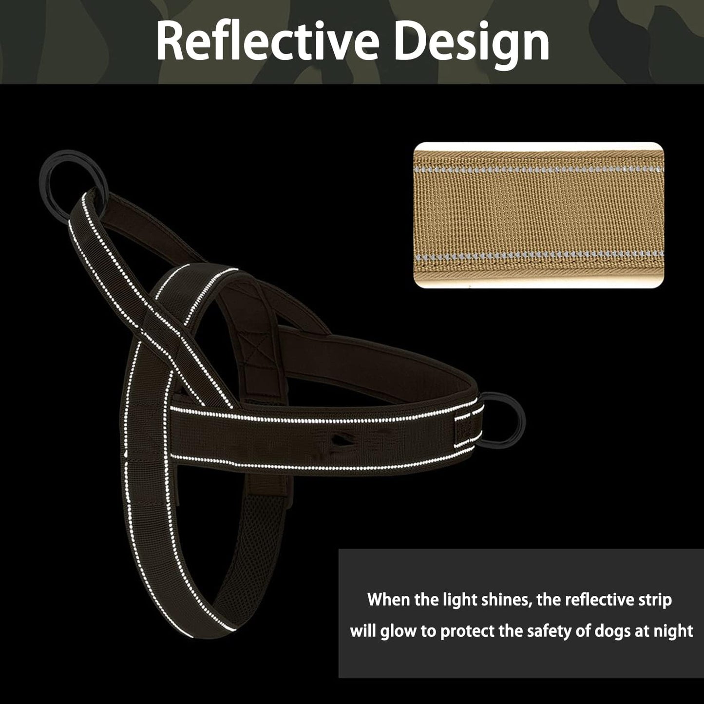 No Pull Dog Harness Brown for Small Medium Large Sized Dogs, Reflective Escape Proof Adjustable Dog Harnesses with 2 Patch, XL