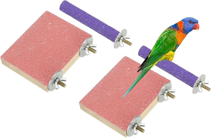 Bird Perch Stand, Wooden Parrot Perch Stand Toy, Paw Grinding Stick, Bird Cage Accessories, 3.94 x 3.15in (Pink, 2 Pcs) Birds Toys Intended for Cage/Parakeets/Conure/Budgie