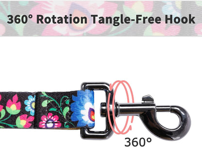 Ihoming Puppy Collar and Leash Set for Daily Outdoor Walking Running Training, Black Colorful Flowers Design for Extra Small Boys Girls Dogs Cats Pets, XS-Up to 10LBS