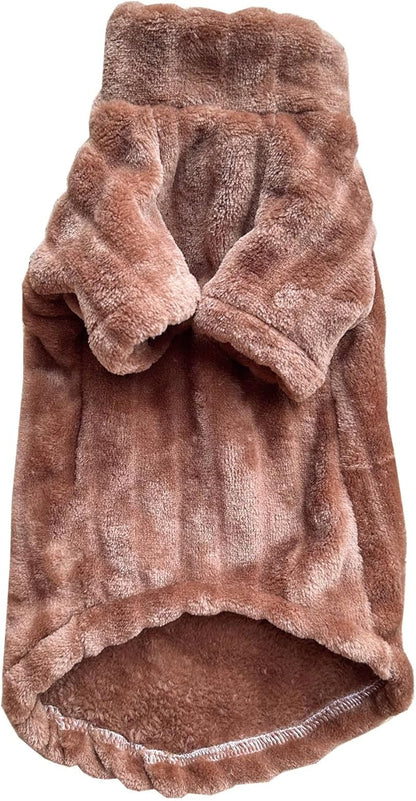 Turtleneck Sweater for Sphynx Cat Soft Coral Fleece Cat Clothes Thick Winter Warm Outfit Coat for Hairless Cats and Small Dogs Apparel with Sleeves (Brown, S (3-5 lbs))