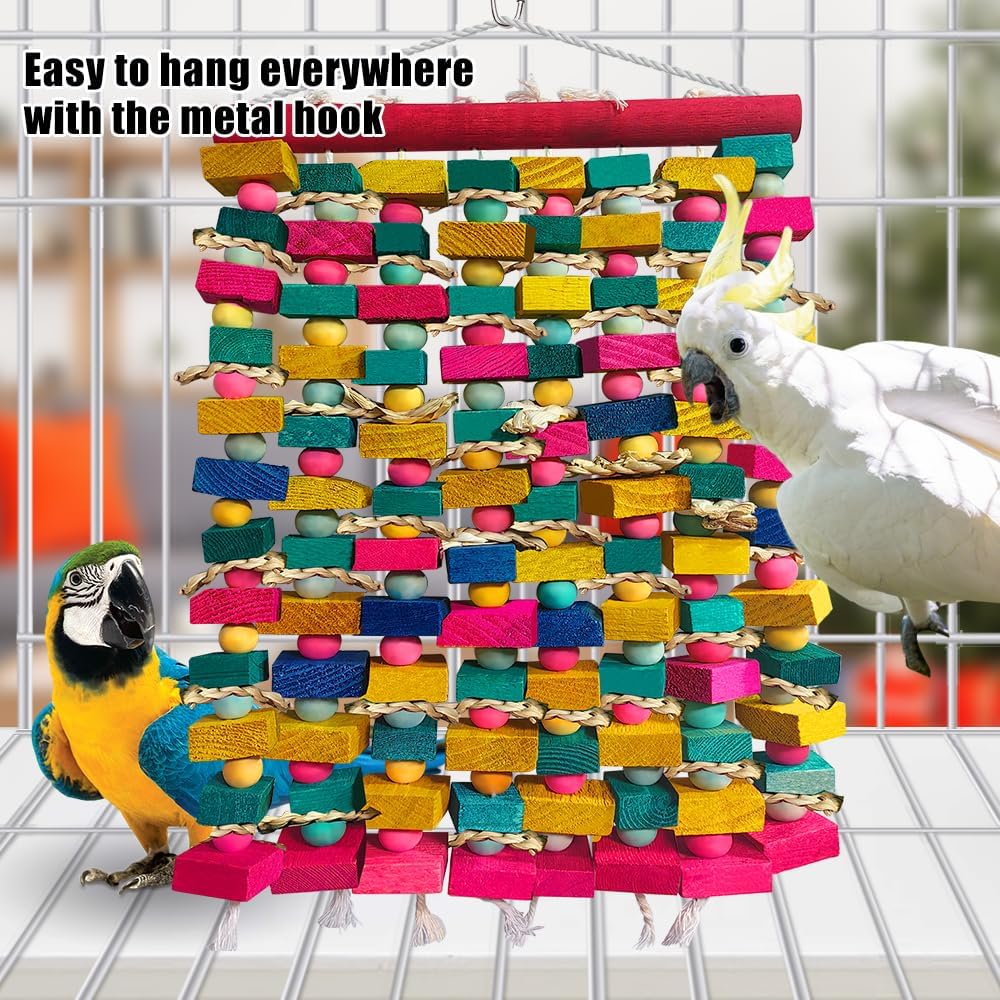 Extra Large Bird Toys for Macaws, Multicolored Wooden Blocks Bird Chewing Toy Parrot Cage Bite Toy for Macaws Cokatoos African Grey and Large Medium Parrot Birds