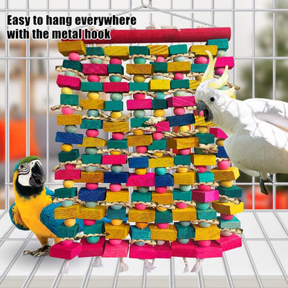 Extra Large Bird Toys for Macaws, Multicolored Wooden Blocks Bird Chewing Toy Parrot Cage Bite Toy for Macaws Cokatoos African Grey and Large Medium Parrot Birds