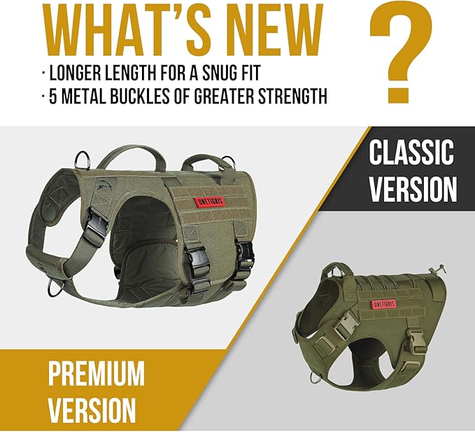 OneTigris Tactical Large Dog Harness, 5X Metal Buckled No Pull Service Dog Harness Vest with Hook & Loop Panels, Military Heavy Duty Dog Vest for Walking Hiking Training