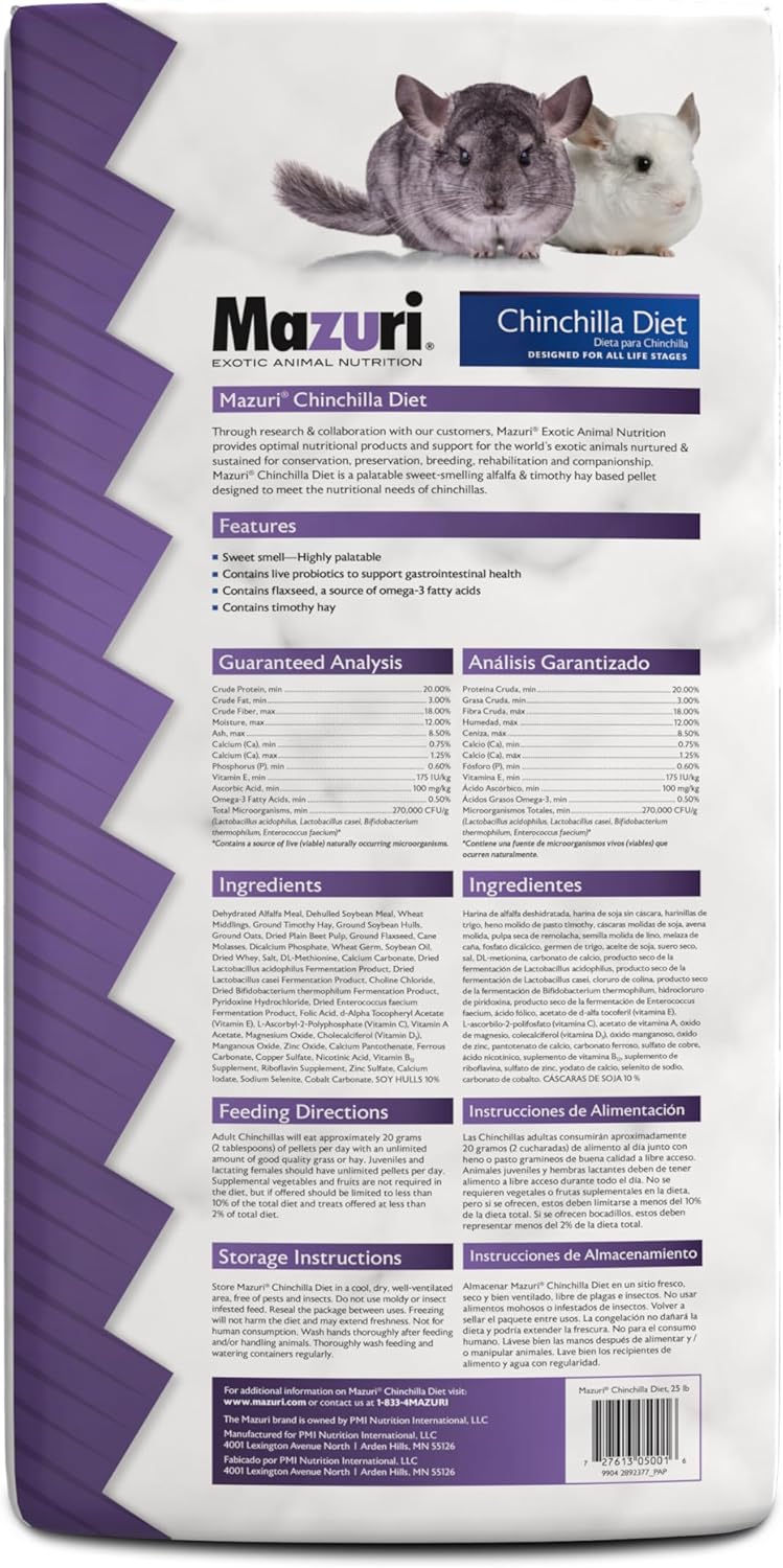 Mazuri | Chinchilla Diet | 25 Pound (25 lb.) Bag