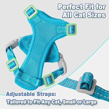 Cat Harness and Leash Set Escape Proof for Kitten Walking, Soft Adjustable Top Handle Vest Harnesses for Cats, Easy Control Breathable Reflective Small Medium Large, Blue,XS