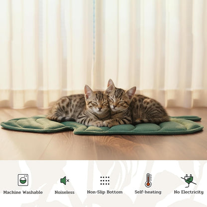 NWK Green Leaf Shaped Self Warming Cat Bed Mat, Thermal Dog Mat Cat Pad, Washable, Non-Slip Bottom for Sofa & Crate & Kennel & Car Seat (Green Leaf, Medium (25.5'' X 19''))