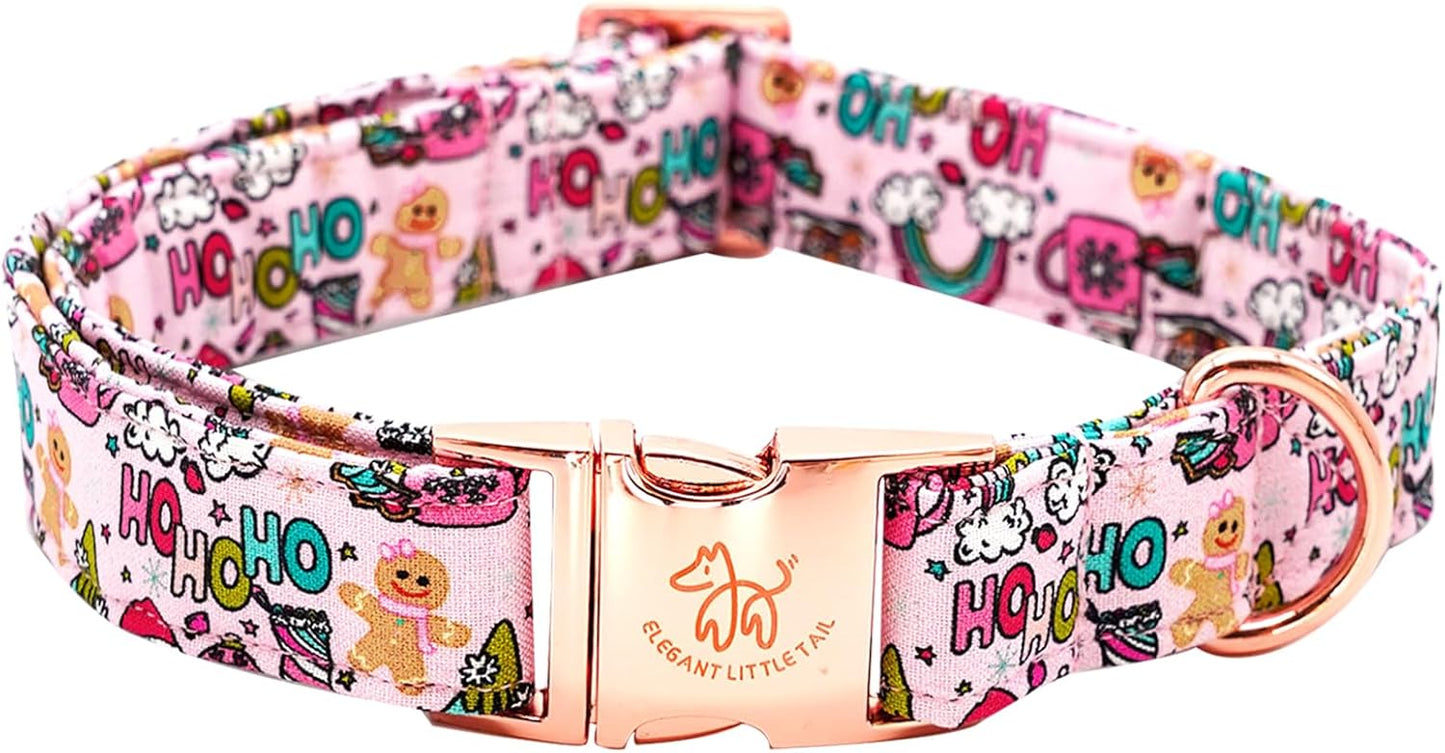 Elegant little tail Christmas Dog Collar, Pink Gingerbread Man Print Pet Collar Dog Durable Cute Dog Collars Winter Holiday Male or Female Pet Gift Adjustable Dog Collar for Large Dogs