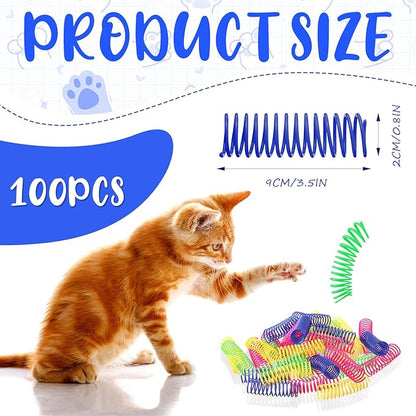 Yunsailing 100 Pcs 3.5 Inch Cat Spring Toy Cat Spiral Toys for Indoor Colorful Interactive Plastic Springs Coil for Kitten Hunting Swatting Biting