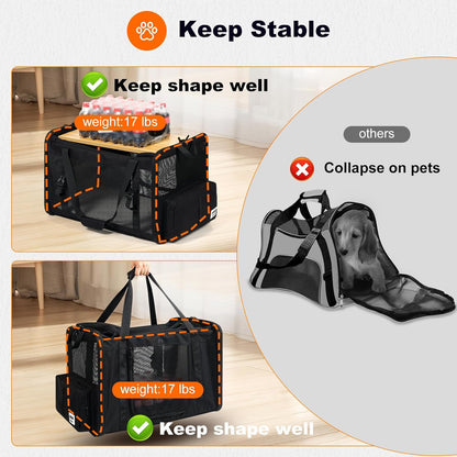 25''(L) x 17''(W) x 17''(H) Extra Large Expandable cat Carrier for car Travel,Soft Crate for 1 Large / 2 Medium Cats up to 35 lbs,Long Road Trip cage with a Leakproof Portable Litter Box