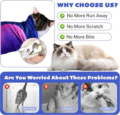 27.6" Cat Wrap for Grooming Cat Pets Rabbit Cats Wrap for Cutting Nails Cat Restraint for Nail Clipping Self Adhesive Blanket Restraint Clothes for Cats